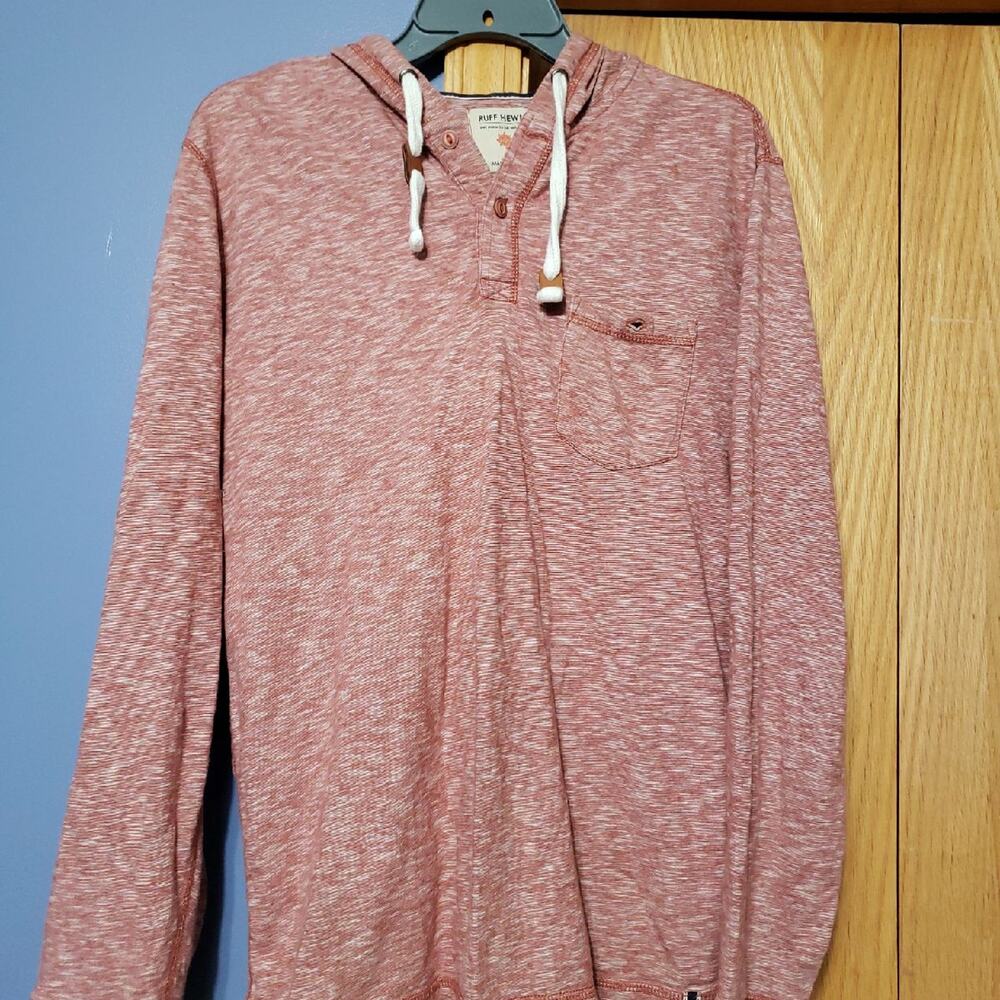 Ruff Hewn Mens Space Dye Henley Hoodie Lightweight Slub Knit Red Small